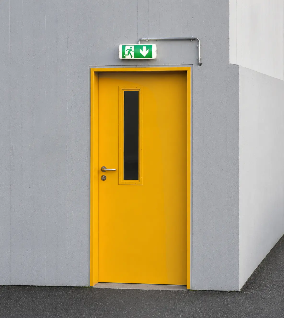Yellow Emergency Exit door Marine Ply Horizontal grooved stained